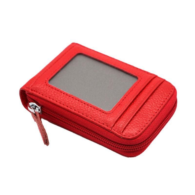 Rfid Blocking Leather Wallet Anti-Theft Credit Card Holder Men Women Coin Purse - Red