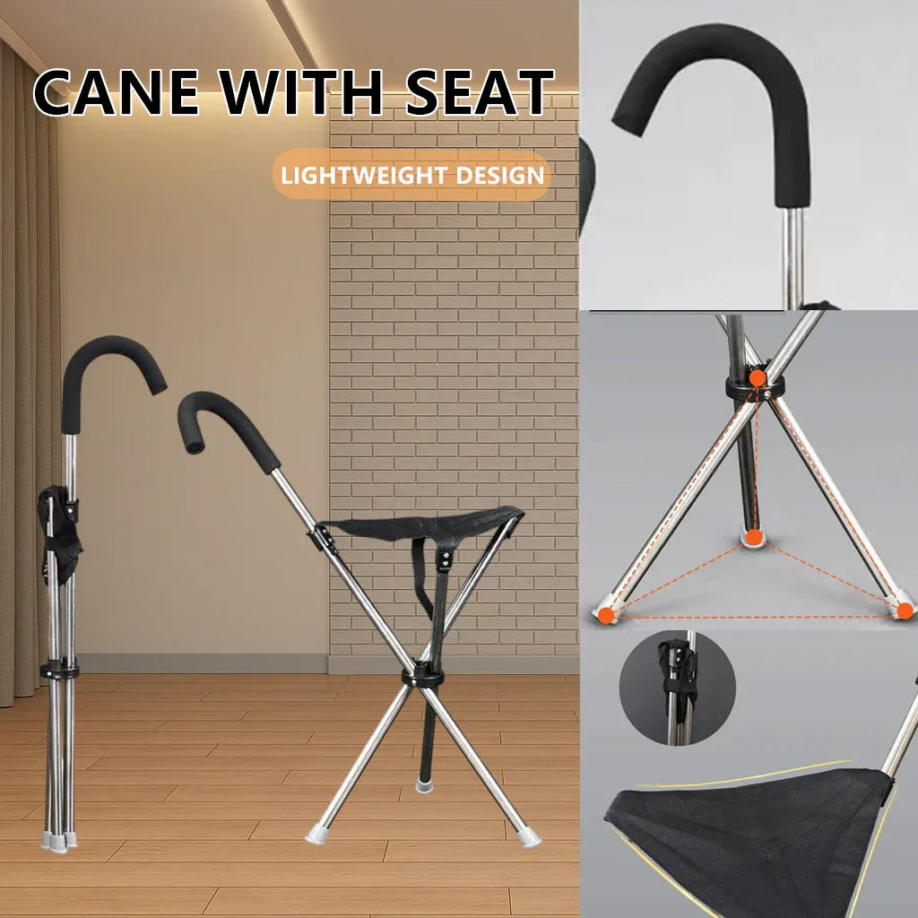 Foldable Walking Cane Chair with Seat Lightweight Portable Mobility Aid for Outdoor Use