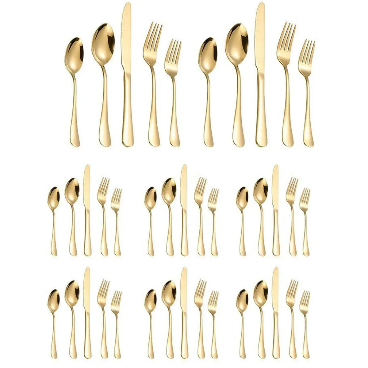 20/40pcs Stainless Steel Cutlery Set Knife Fork Spoon Western Hotel Tableware - Golden-40pcs