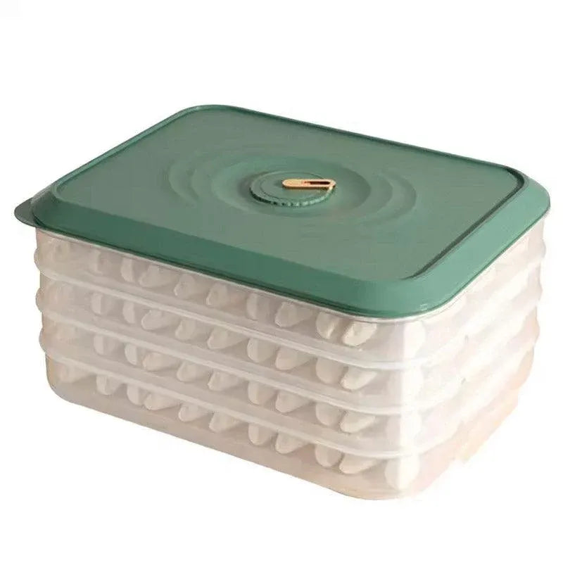 3/4 Layer Large Capacity Dumpling Box Sealed Fresh Wonton Storage Container - Green-4 Layer