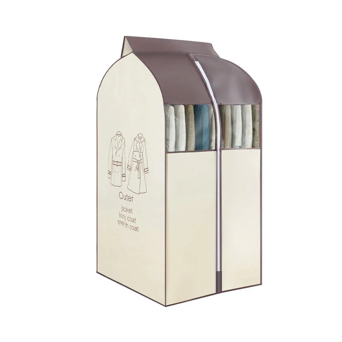 Hanging Garment Covers with Clear Window 120cm for Clothes Rack Closet Hanging - Beige