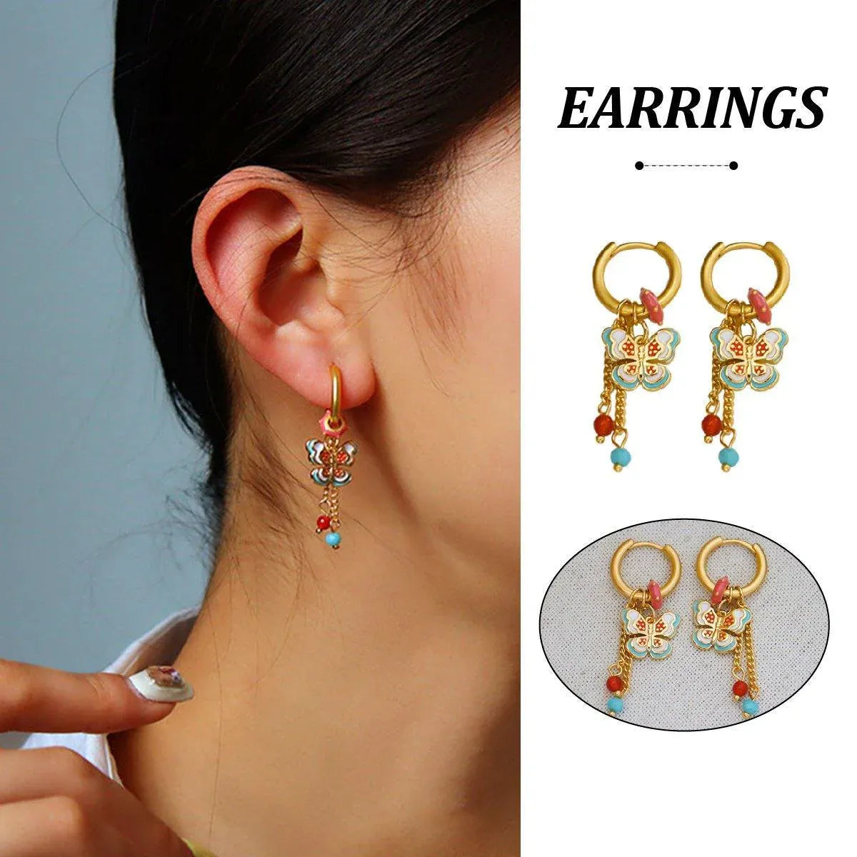 New Chinese Style Butterfly Earrings Fringe Colourful Simple Design Jewelry