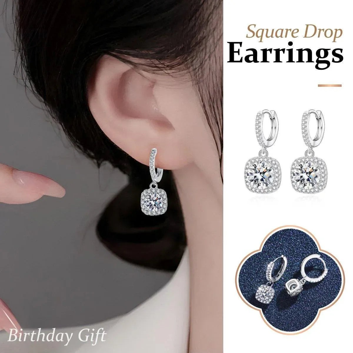 Classic Square Zircon Earrings for Women Elegant Sparkling Jewelry Gift Set
