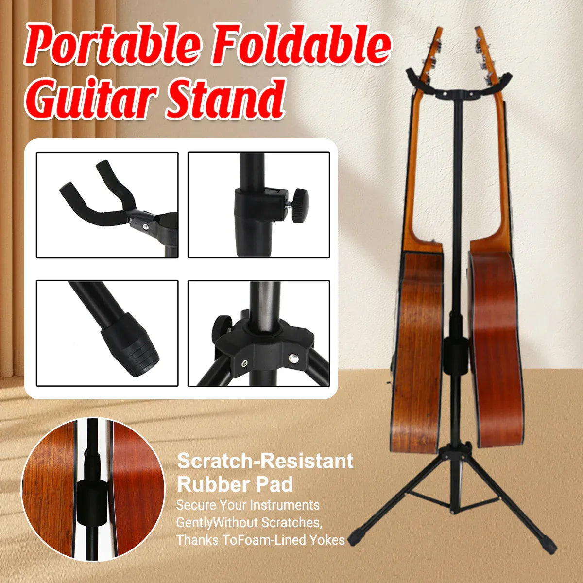 Retro Special Double Head Guitar Rack Wooden Guzheng Stool Floor Portable Type