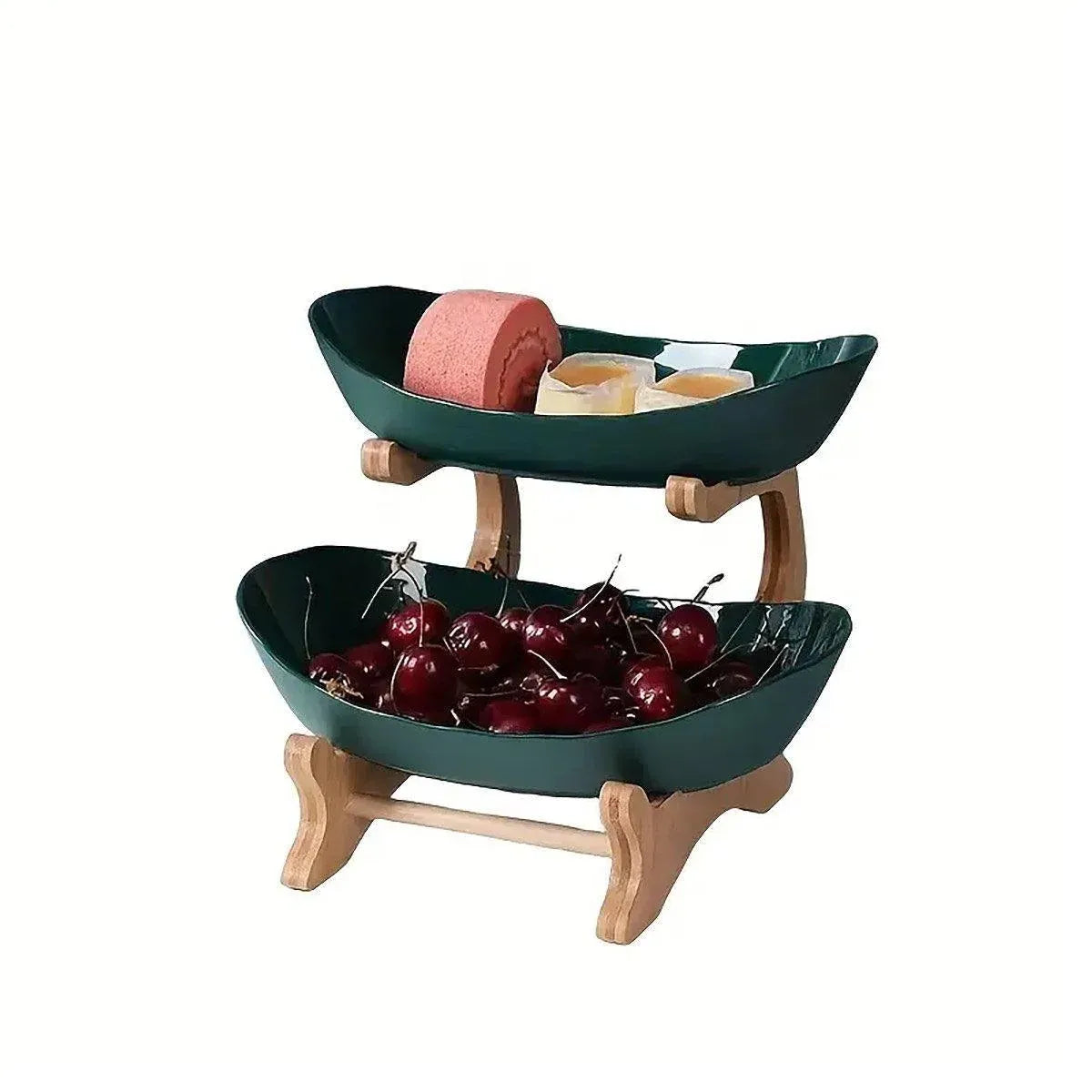 Modern Multi-layer Bamboo Fruit Snack Plate Rack Creative Living Room Plate Rack - Green