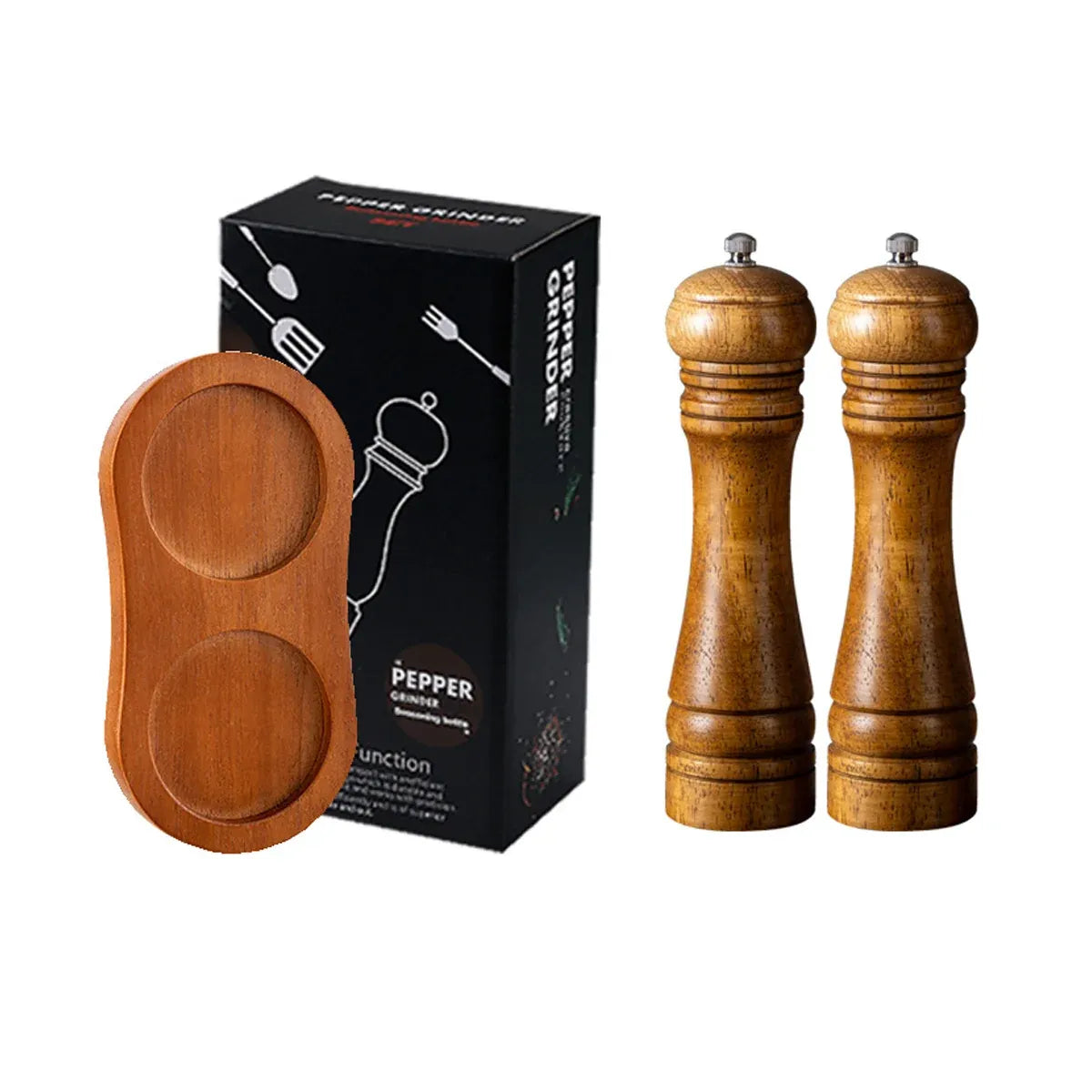 Wooden Pepper Grinder Pepper Mill Set Manual Home Salt Pepper Powder Bottle - 8inch