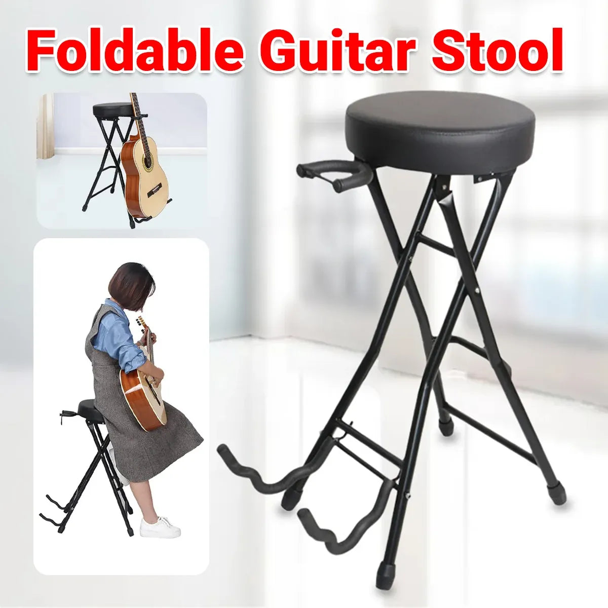 Folding Guitar Stool With Stand Suitable for Acoustic Electric Guitar Performance