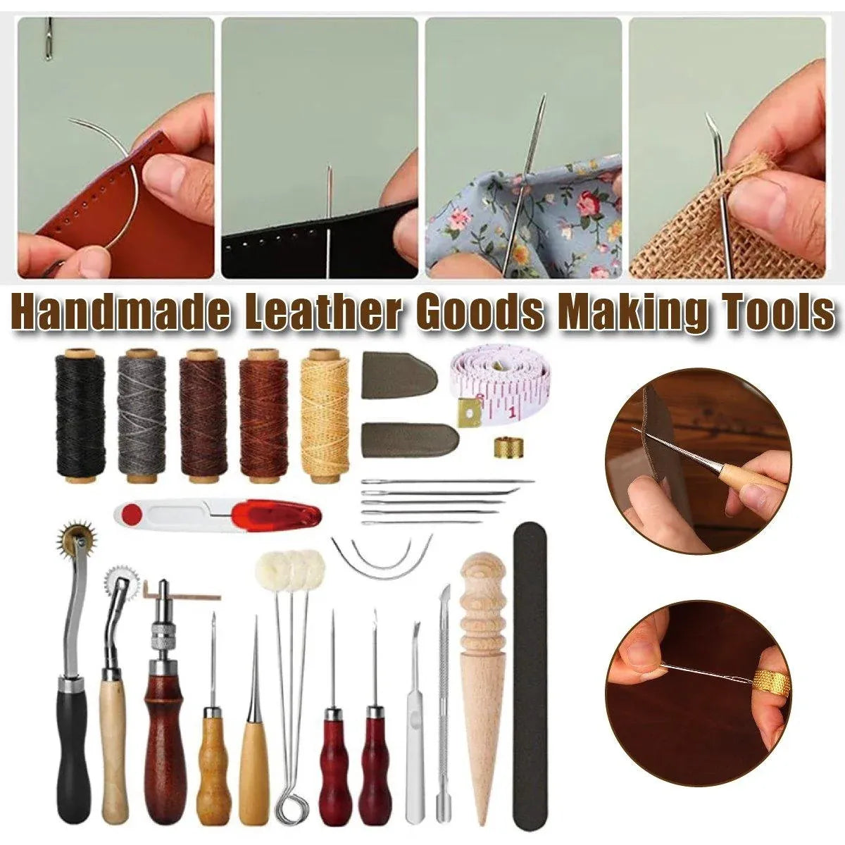 Handmade DIY Leather Crafting Tools Kit for Sewing Stitching and Repair Work