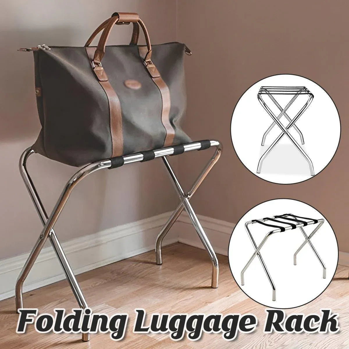 Stainless Steel Foldable Luggage Rack Hotel Room Portable Shelf Suitcase Holder