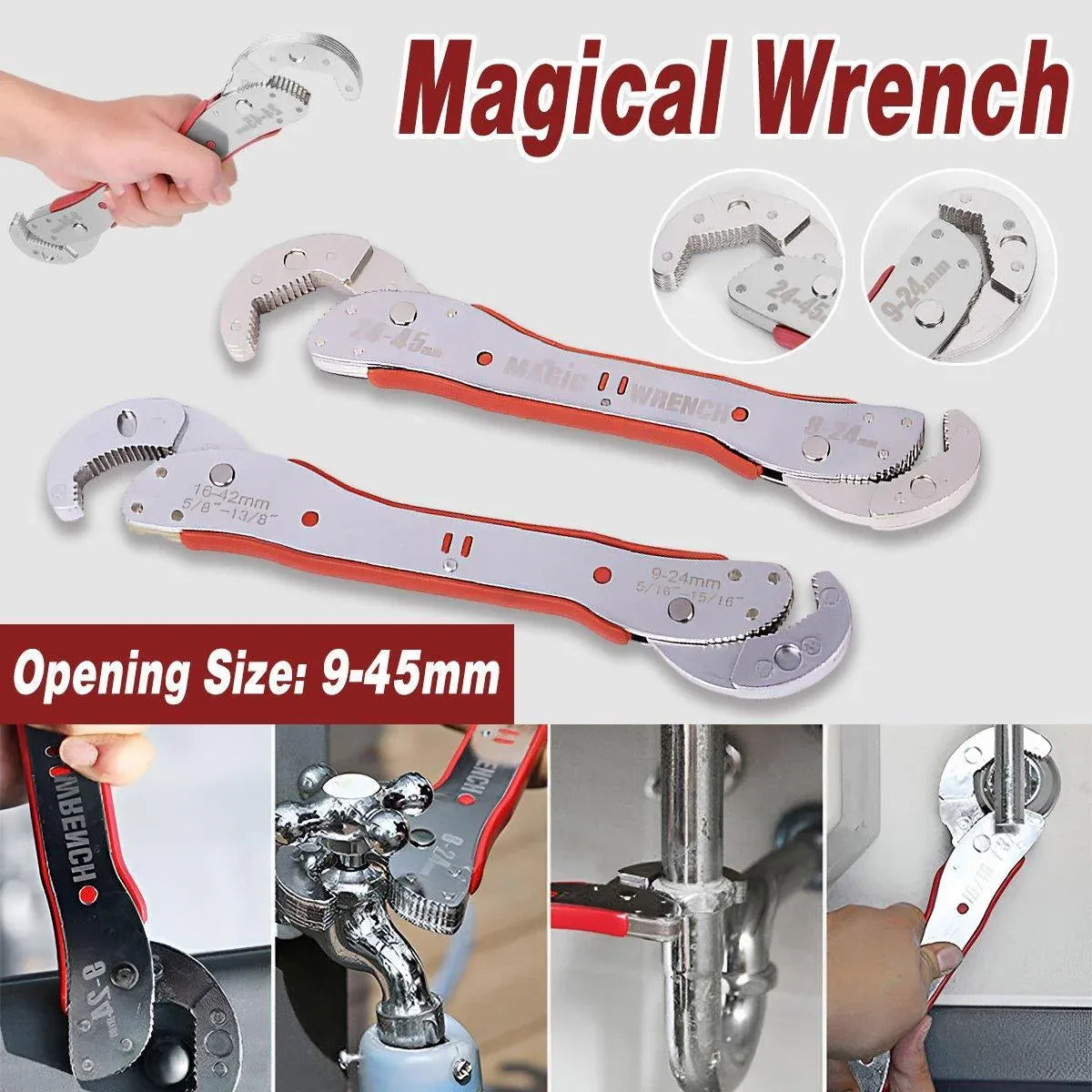 9-45mm Adjustable Wrench Multifunction Tool Quick Grip Universal Spanner