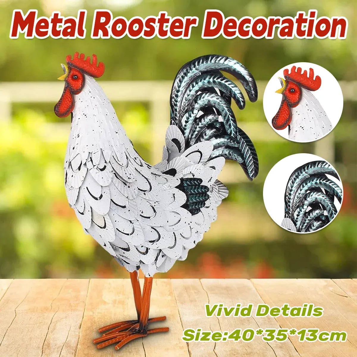 Metal Rooster Standing Decoration Rustproof for Home Garden Yard Patio Ornament