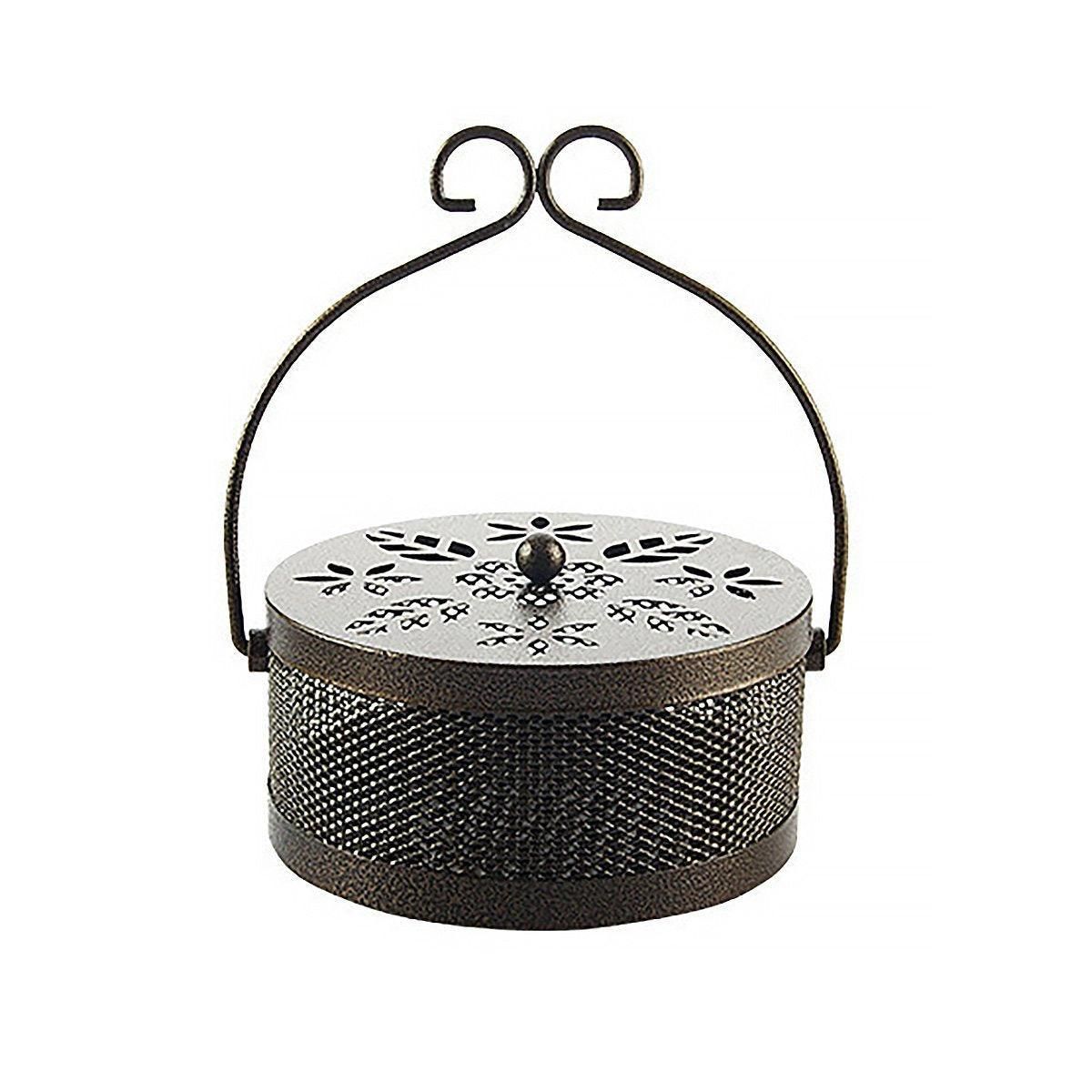 Fireproof Wrought Iron Mosquito Coil Holder with Cover for Indoor Outdoor Use - Brown