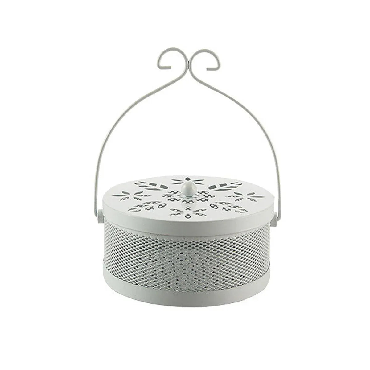Fireproof Wrought Iron Mosquito Coil Holder with Cover for Indoor Outdoor Use - White