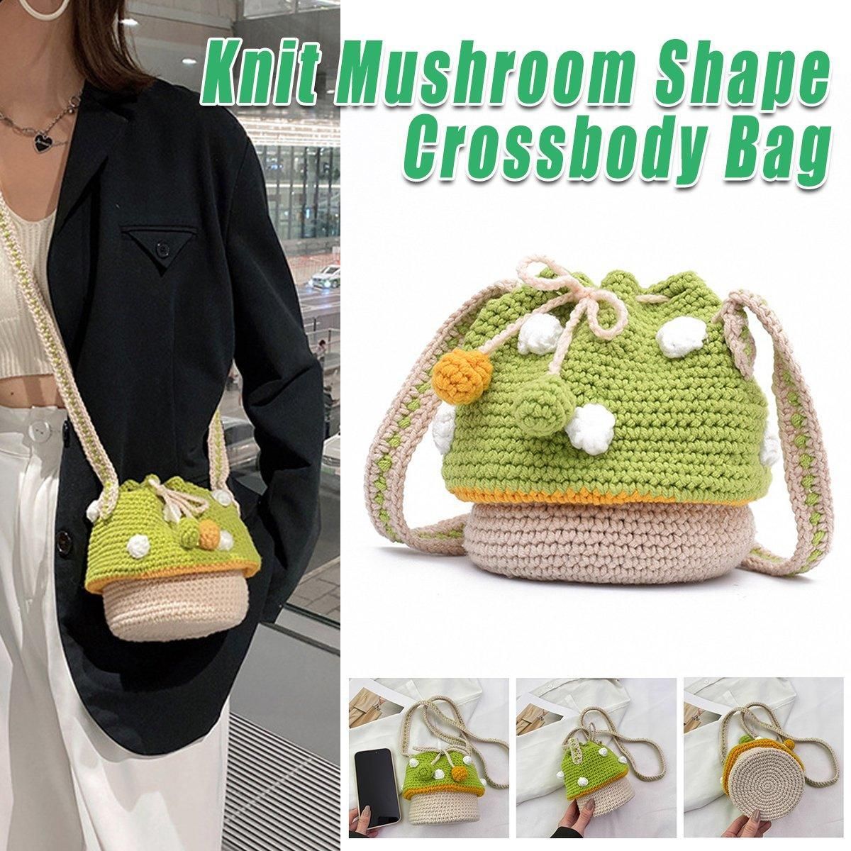 Handmade Wool Woven Mushroom Bag Fashion Shoulder Crossbody Womens Bucket Bag