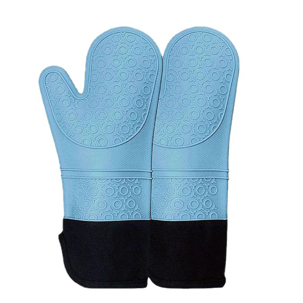 Kitchen Heat Resistant Gloves Pair Cooking Oven Mitts Baking BBQ Insulated Glove - Blue