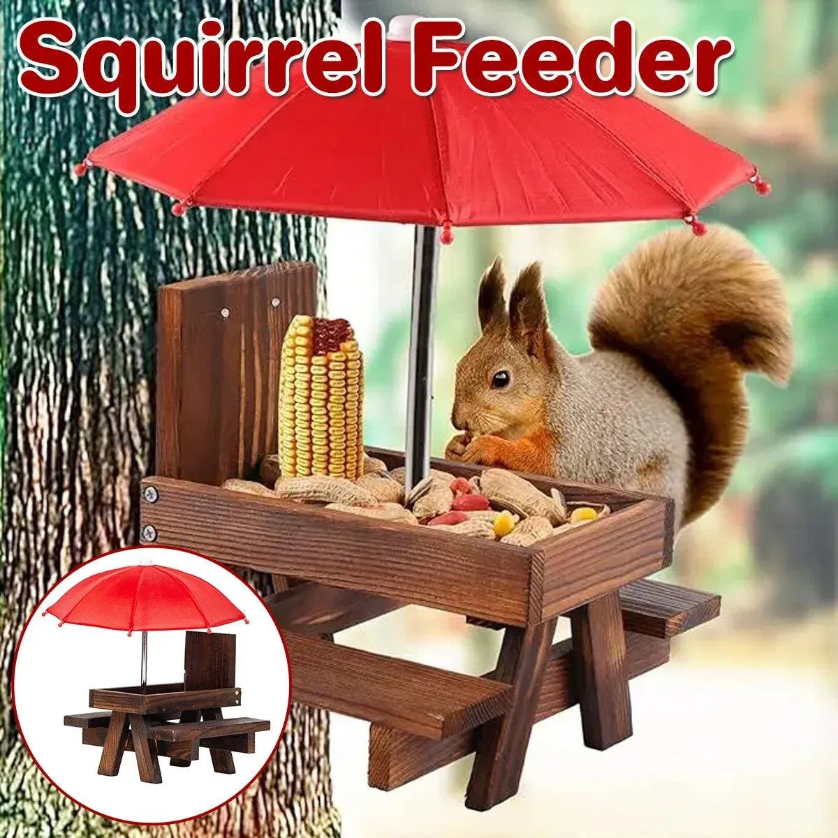 Wooden Squirrel Feeder Outdoor Hanging Bird Feeder for Garden Backyard Pets