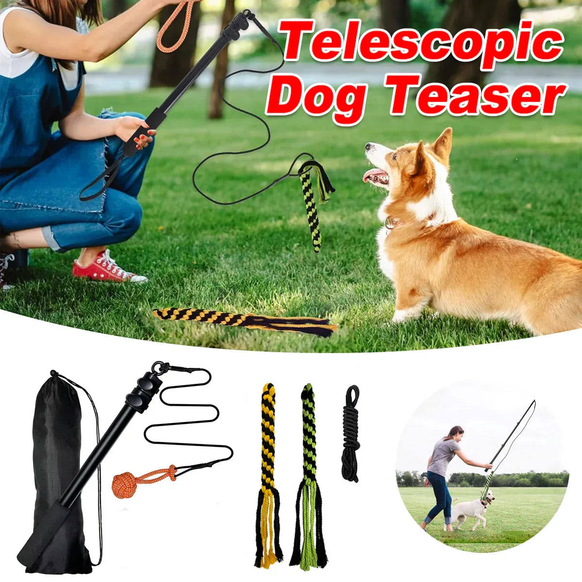 Retractable Dog Teaser Stick Dog Teaser Pole Toy For Dogs Interactive Pet Play