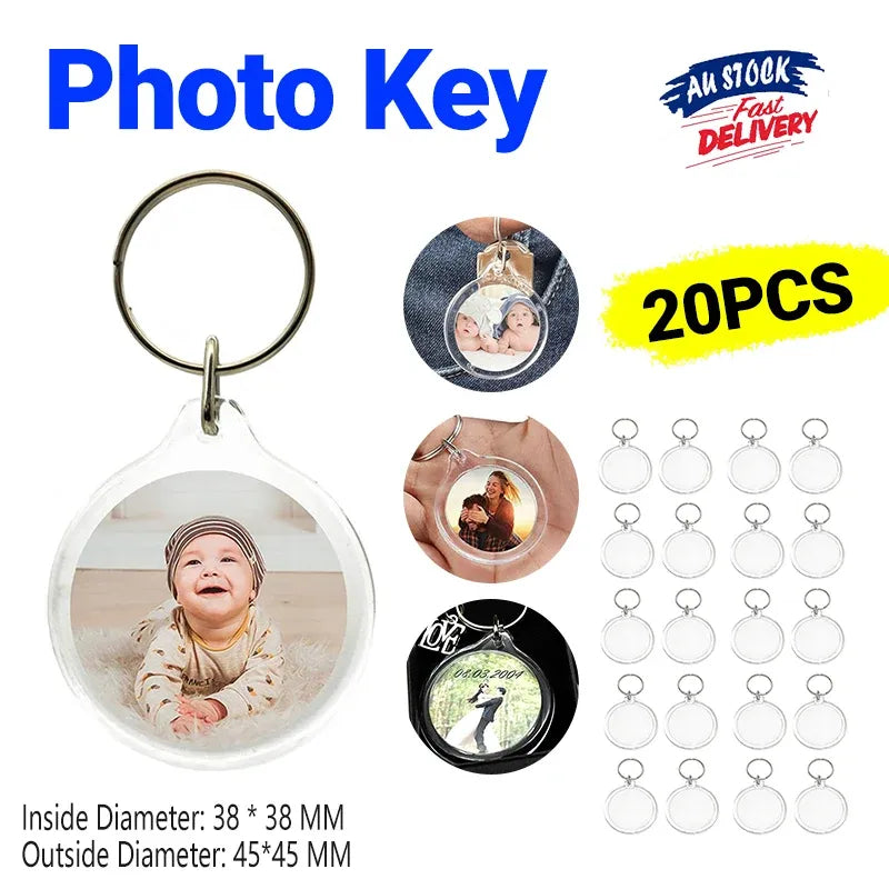 20PCS Keyring Clear Acrylic Photo Key Chain Picture Frame Blanks DIY Rings Gifts
