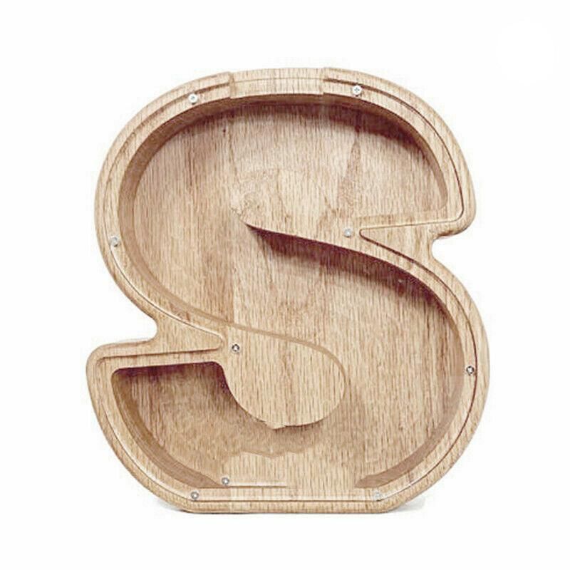 Wooden Piggy Bank Funny Letter or Guitar Coin Saving Money Box AβZ Gift Idea - S