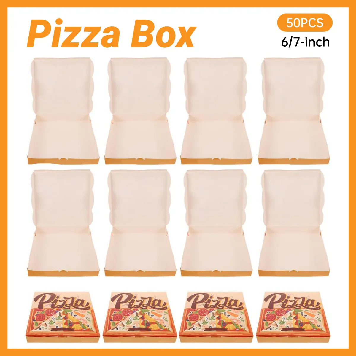 50 Pcs 6/7-Inch Pizza Takeaway Boxes Food Grade Leakproof Greaseproof