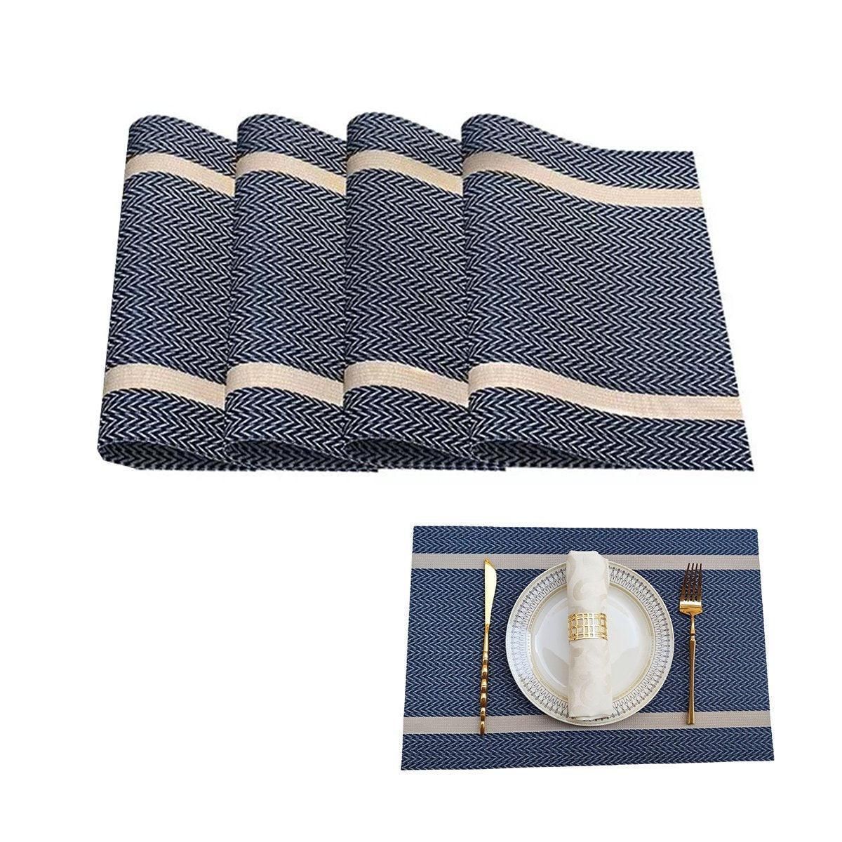 4 Pack Anti-Slip Woven Placemats - Blue