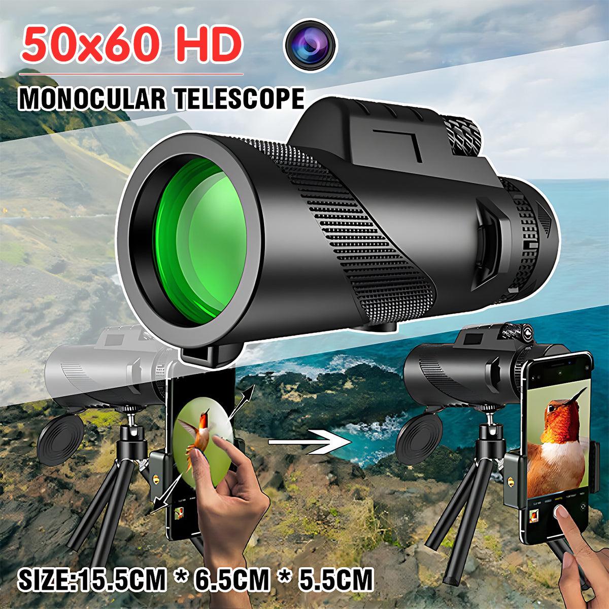 50x60 HD Monocular Telescope with Tripod and Phone Holder for Outdoor Travel