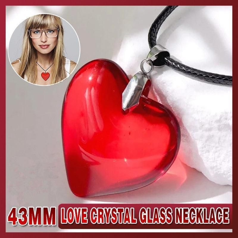 Red Heart Crystal Glass Pendant Necklace for Women 43mm