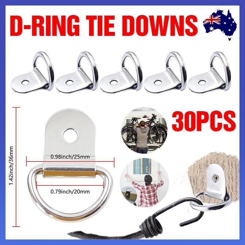30PCS D-Ring Tie Downs Metal Anchor Point Silver Universal