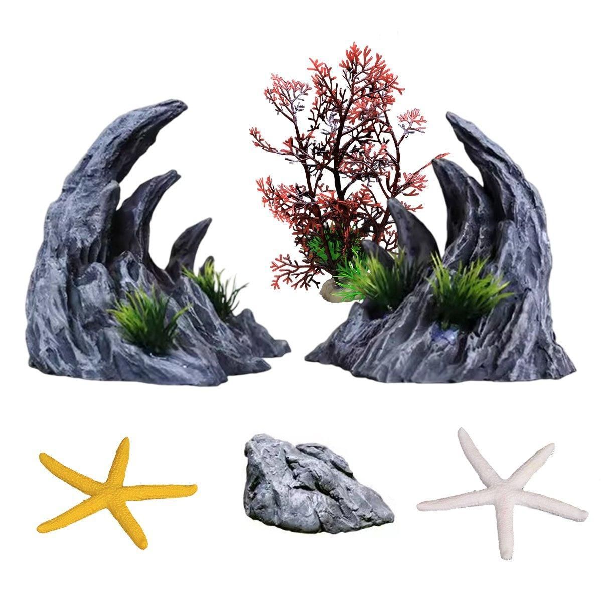 Aquarium Resin Dragon Stone Rock Decorative Ornaments Fish Tank Landscape - Dragon Valley 3#(6PCS)