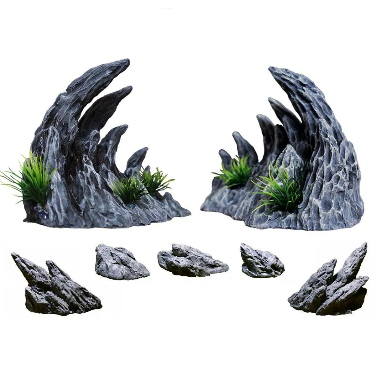 Aquarium Resin Dragon Stone Rock Decorative Ornaments Fish Tank Landscape - Dragon Valley 4#(7PCS)