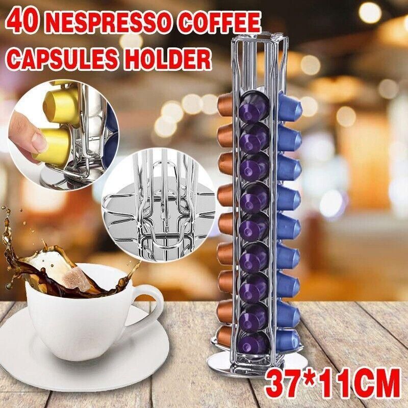 40 Capsules Rotating Coffee Pod Holder Rack for Nespresso Chrome Countertop Stand
