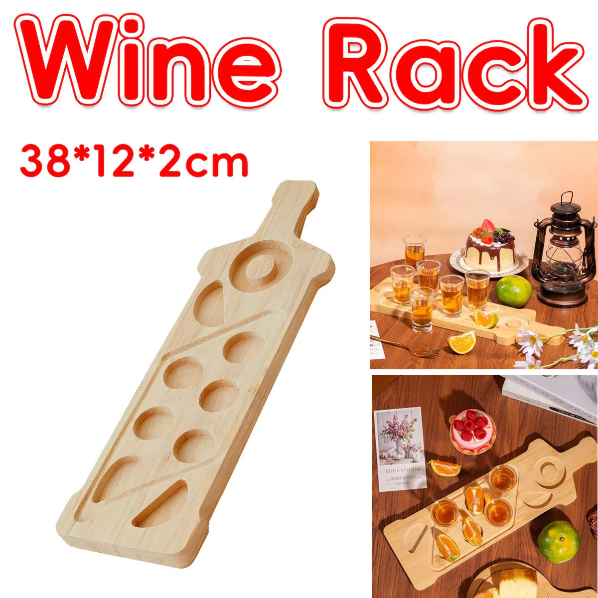 Bamboo Wine Glass and Condiment Rack Anti Slip Stable With Divided Compartments