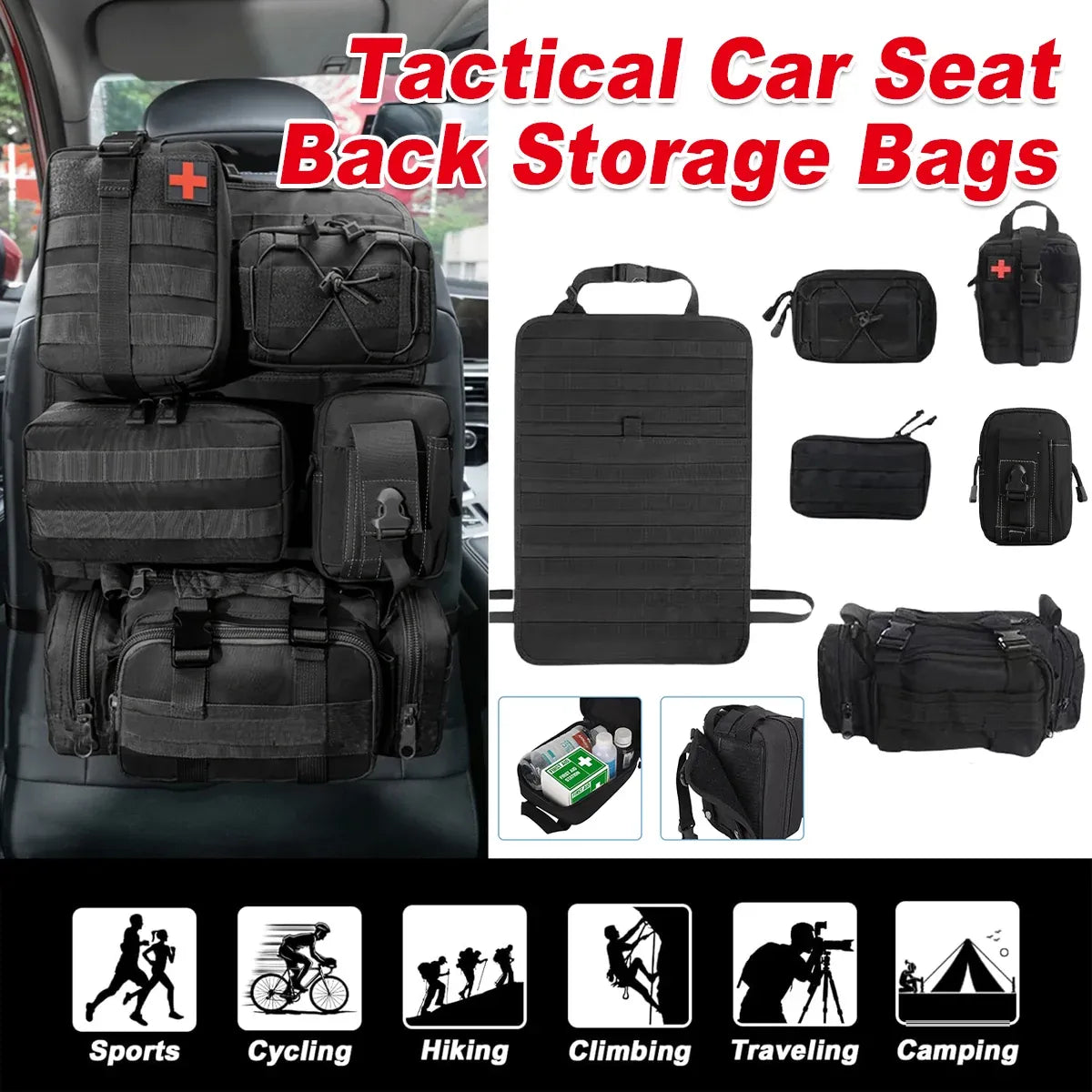 Car Universal Rear Seat 6-Piece Storage Bag Set Space Saving Waterproof Durable