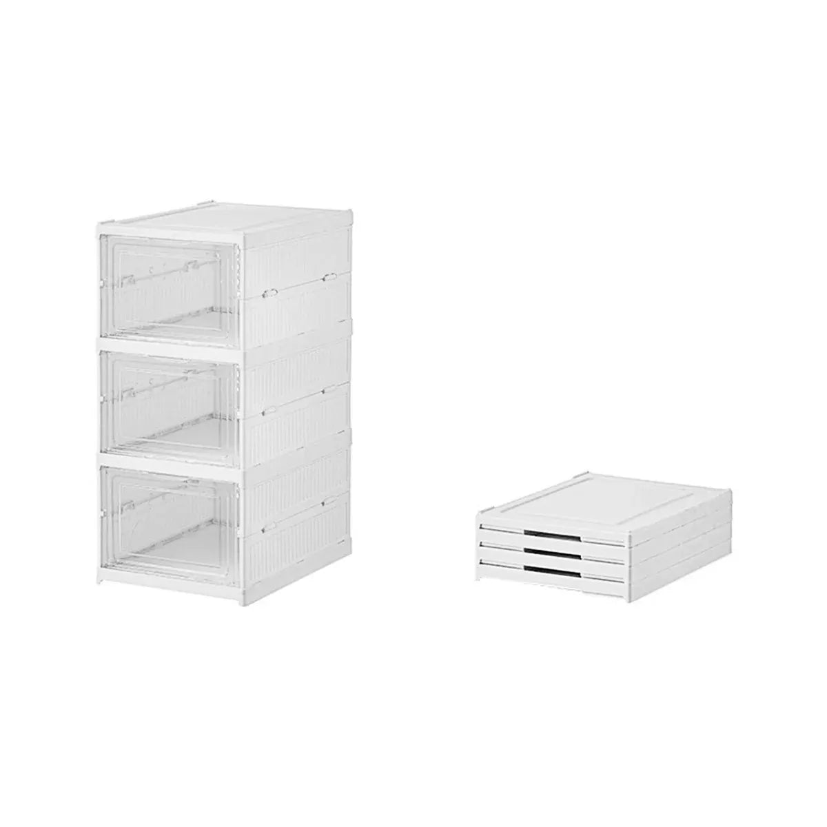 Easy Assemble Shoe Box Foldable Rack 3/6 Layers Storage Transparent Drawers - 3-Tier