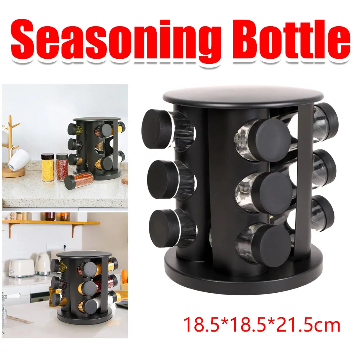 Stainless Steel 9-Hole Spice Jar Set with Round Rack Seasoning Container Durable