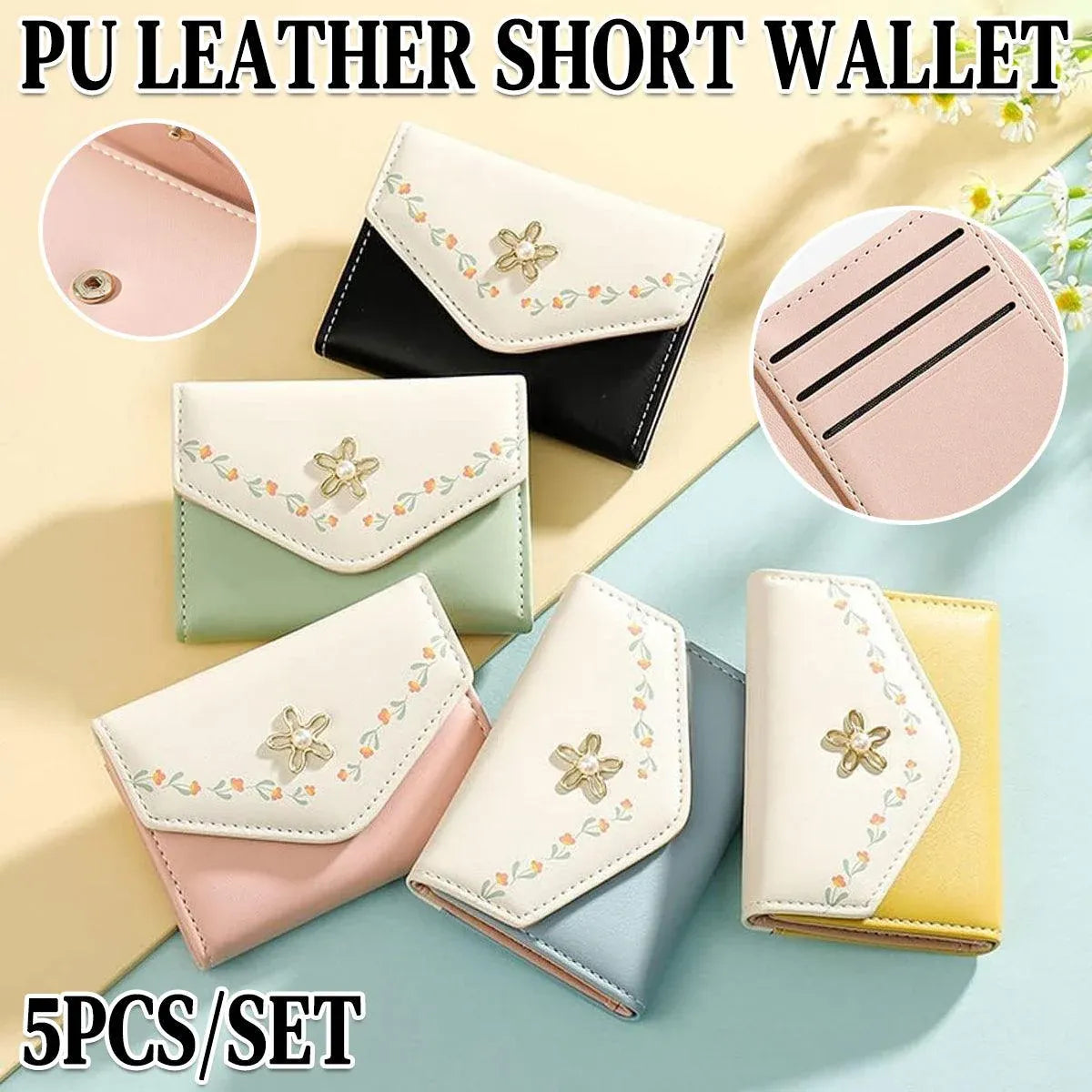 Small Wallet Women Tri-Folded Wallet Cash Pocket Flowers Card Holder Coin Purse