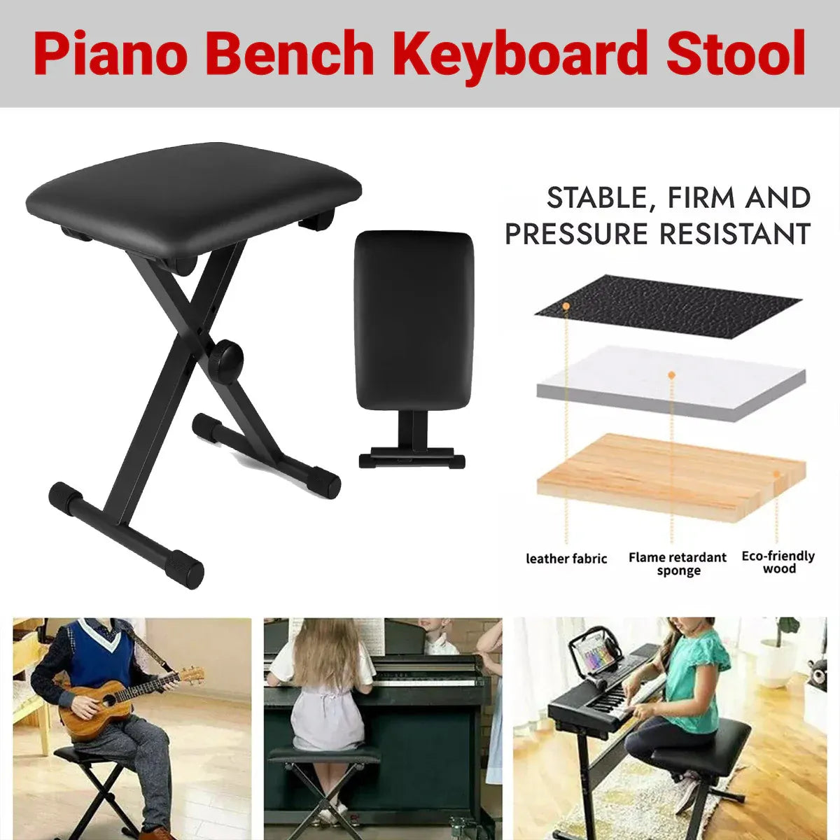 Electronic Organ Stool Three Level Adjustable Foldable Performance Chair Music