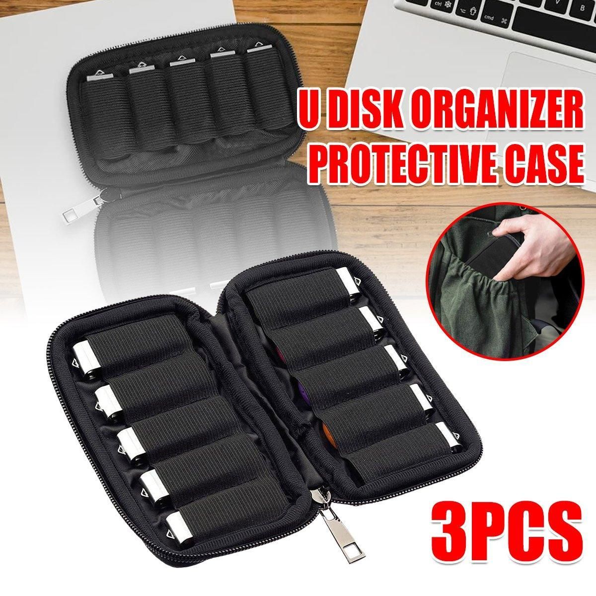 3PCS Large Capacity USB Flash Drive Storage Case Portable Black U Disk Bag