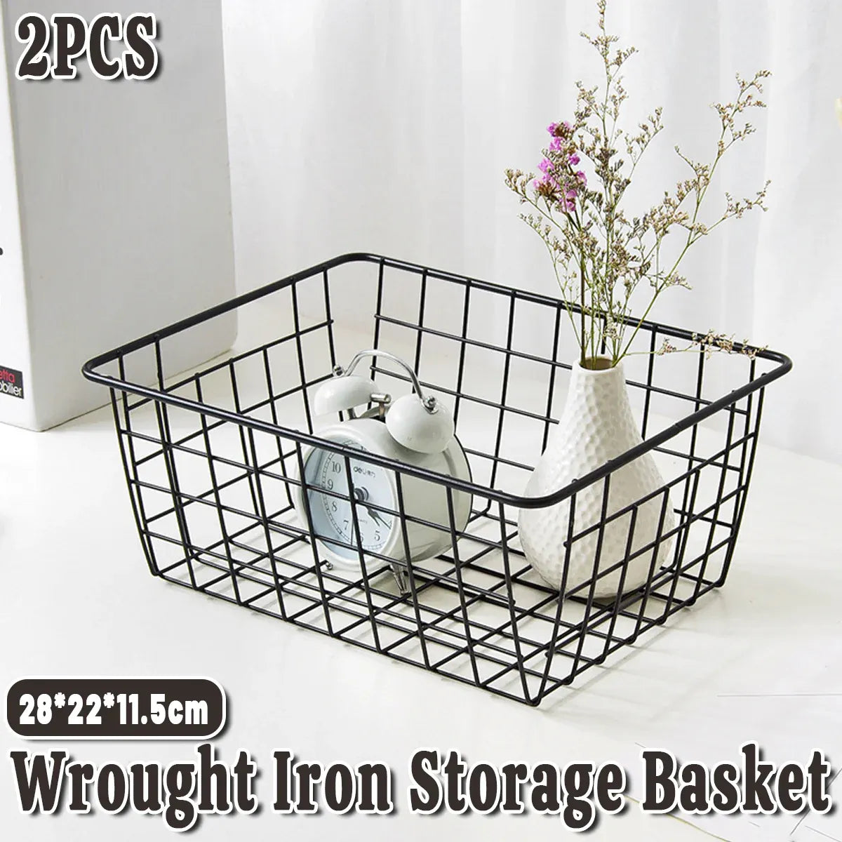 2pcs Wire Storage Basket Durable Metal Kitchen Cabinet Pantry Office Organiser
