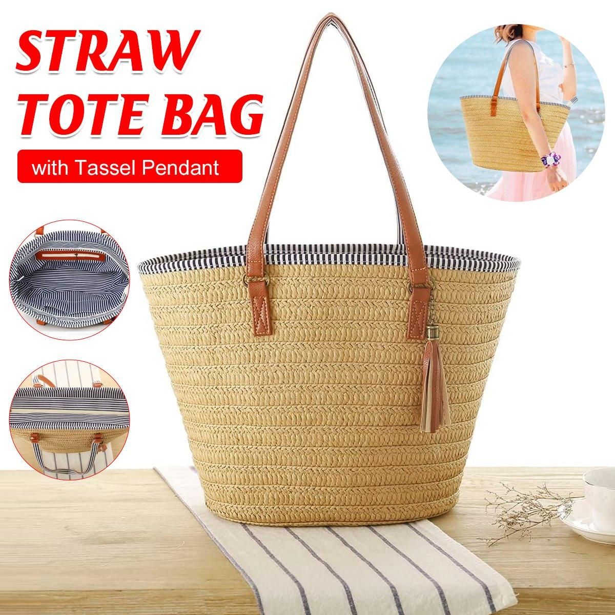 Simple Fashion Woven Straw Bag Beach Tote Bag Summer Handbag for Women Travel