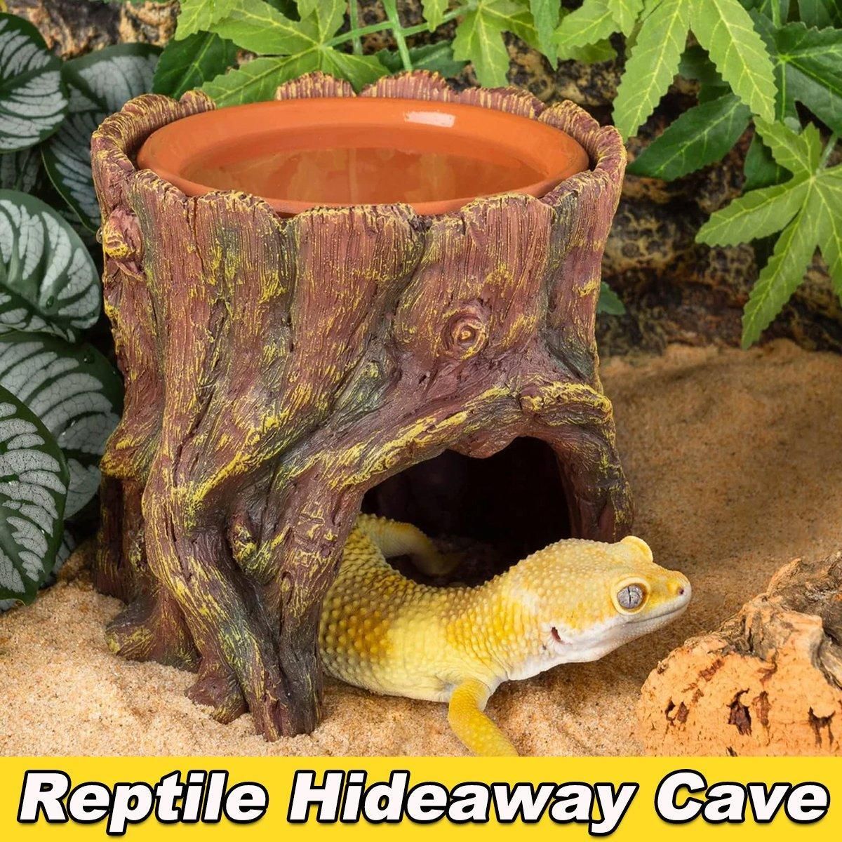 Tree Stump Reptile Cave Lizard Hide Terrarium Cave Home Decor Moisture Keeping