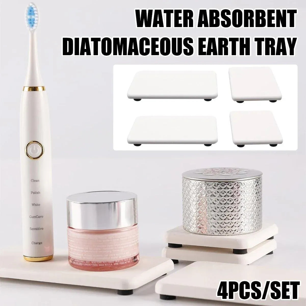 4PCS/Set Water Absorbent Diatomite Tray Diatomaceous Earth Kitchen Soap Dish