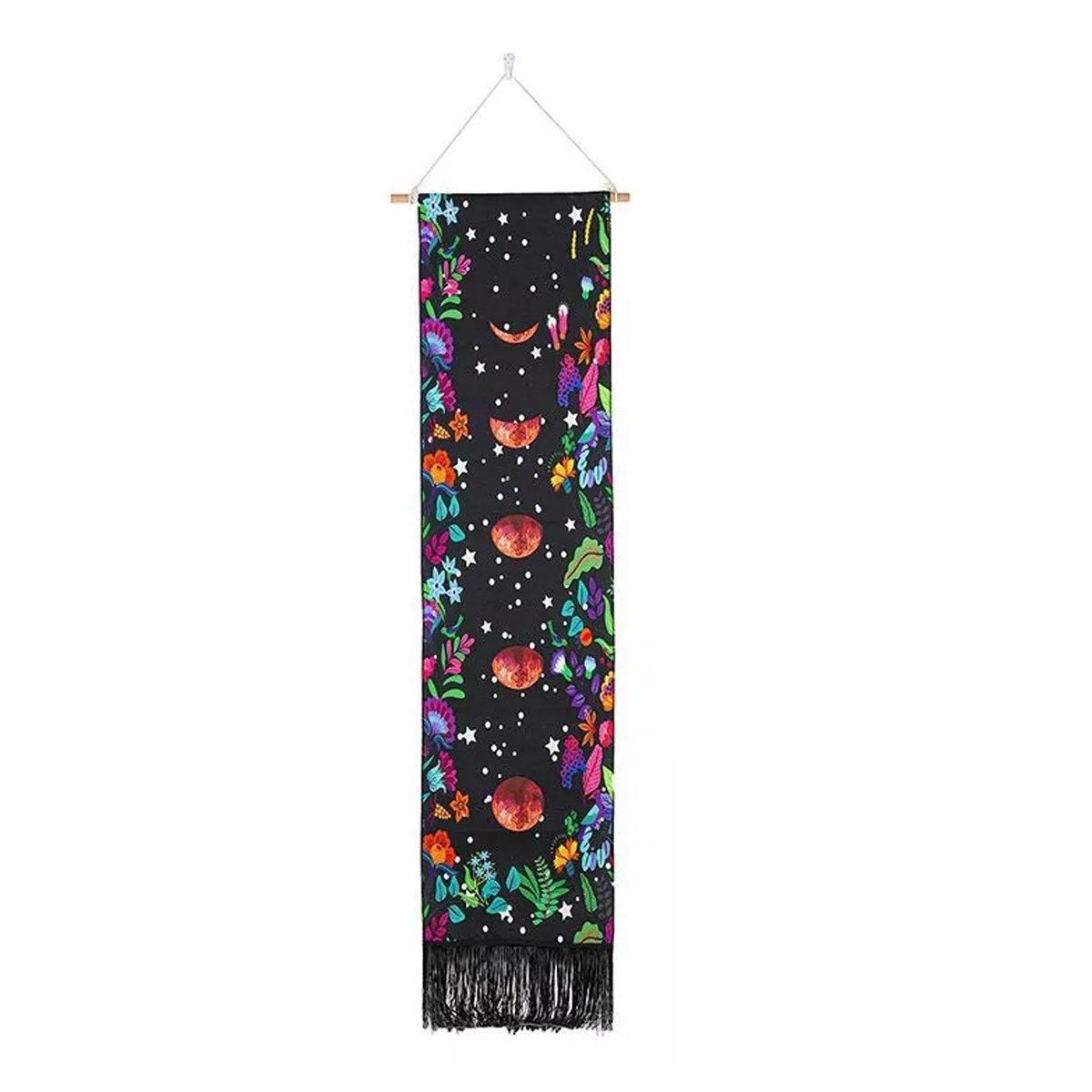 Bohemian Wall Hanging Tapestries Vintage Wall Decor Moon Phase Wall Art Decor - Flower-Black