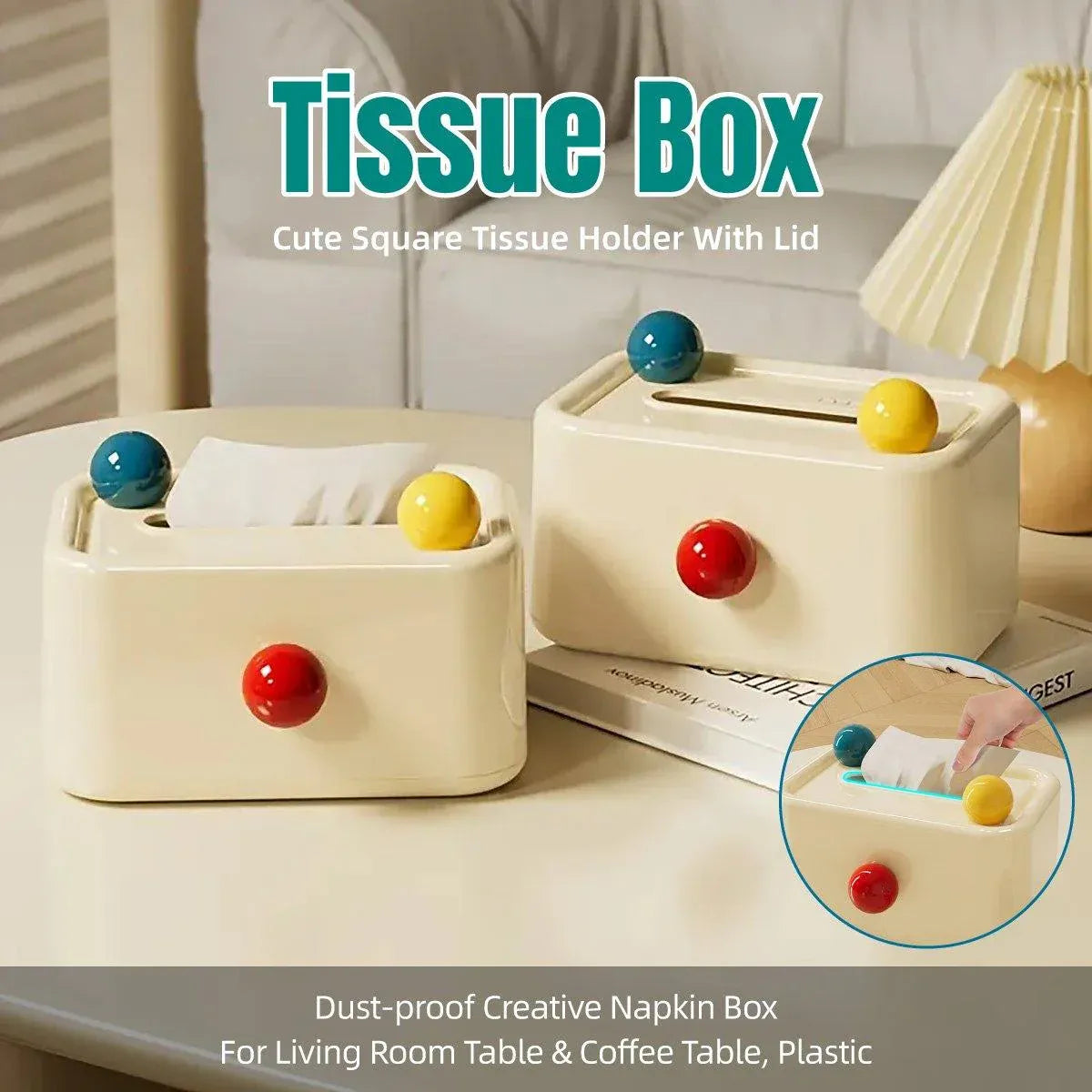 Cute Tissue Box with Lid Dustproof Paper Drawer Organizer for Living Room Table