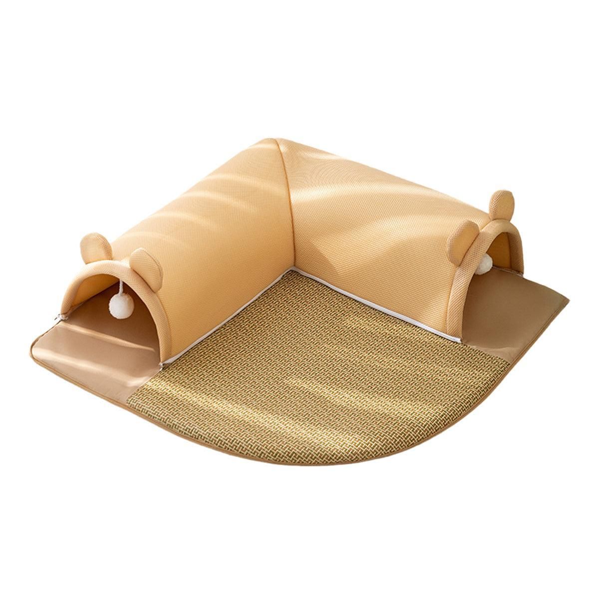 Washable Cat Tunnel Nest Corner Passage Cat House Easy Clean Pet Furniture - Brown-M