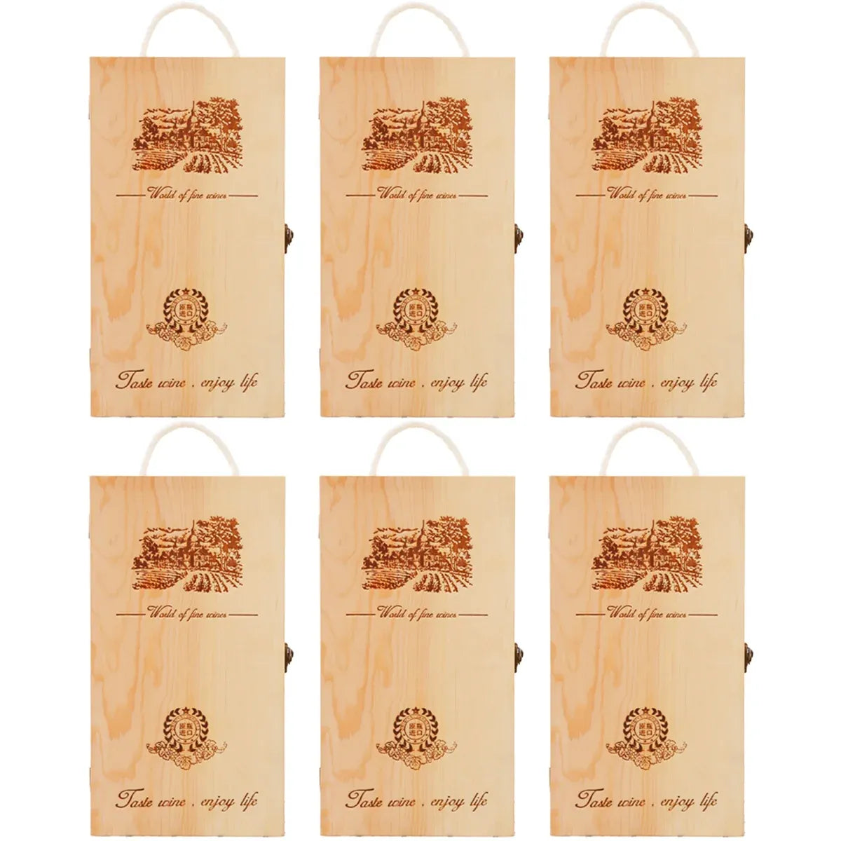 6pcs Red Wine Wooden Gift Box Packaging Storage Box for Wine Bottle Gifts - Double clamshell