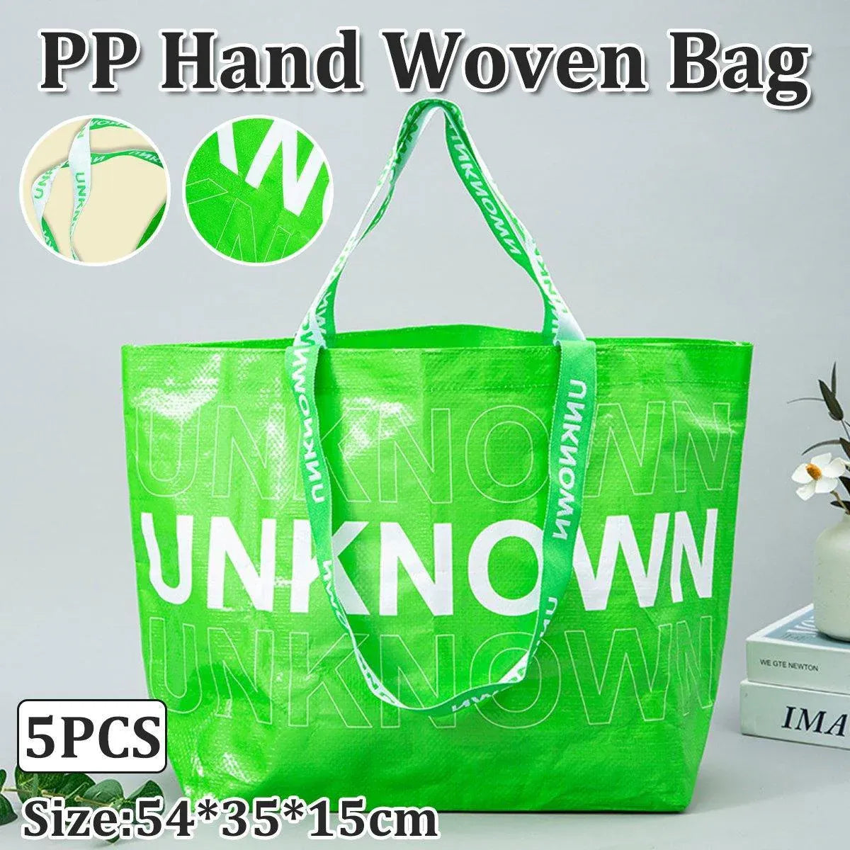 5pcs Hand Woven Green Handbags Waterproof Eco-Friendly Shopping Tote Bags