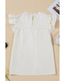 White Solid Color Ruffle Trim Waffle Knit Blouse - XL