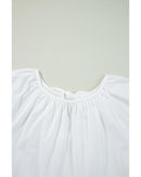 White Bow Knot Cutout Back Loose Fit 3/4 Sleeve Blouse - L