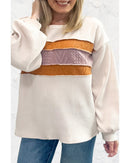 White Corded Exposed Seam Knit Patchwork Drop Sleeve Top - L